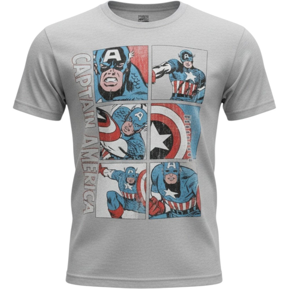Marvel Comics Captain America Graphic T-Shirt Silver Grey Mens Small NEW